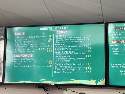 Menu - bakery items