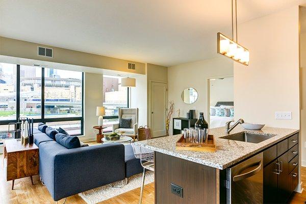 Floor-to-ceiling windows and high ceilings