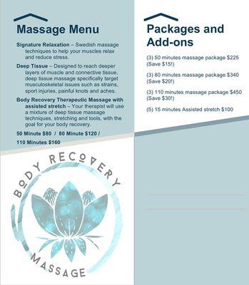 Massage Menu