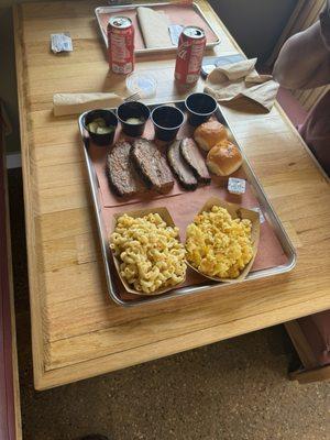 Brisket, pickles, bbq sauce  Mac and Cheese Cornbread Casserole