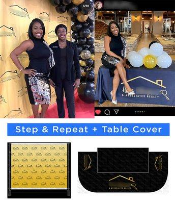 Custom step and repeat banners and table cloths available with 2 business day turnaround.