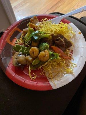 Hard noodles with some stir fry.