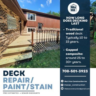 We offer Deck Repair/Paint/Stain 

We do Free Estimates and give Senior Discounts