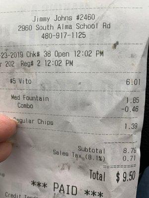 This is the photo of my receipt when I ordered my sandwich almost 15 minutes ago.