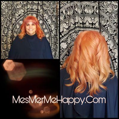 Customized peach hair color, haircut and style. Your vision my creation. Need a little inspiration, I am here to help you create your look.