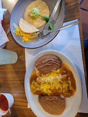 2 Cheese Ech plate with taco and guacamole, serrano to satisfy my heat palate