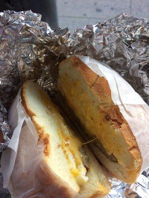 Sausage egg and cheese on a roll