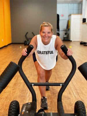 Sled push during a PranaGT workout.