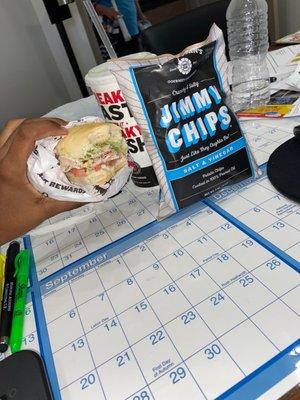 Club lulu, Salt abs Vinegar Jimmy John's chips, and lemonade