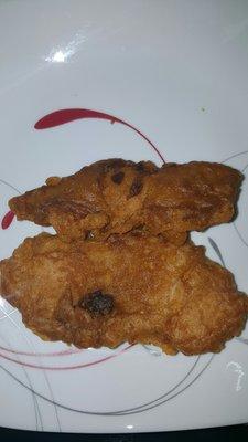 Long John's part of this kfc. Nasty. Old. Greasy. Burnt. Cheey. Leathery.  Hard as a rock. Flat. Just awful chicken planks.