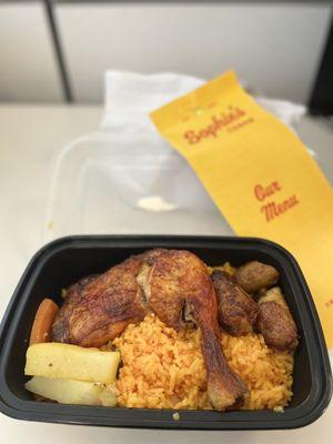 Baked Chicken with Yellow Rice and Sweet Plantains