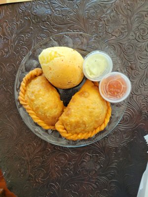 Chicken empanadas, and cuñape.