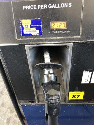 6/13/19. Thursday afternoon. 84 degrees. Regular Unleaded $2.129/gallon.