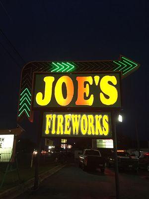 Joes fireworks sign.