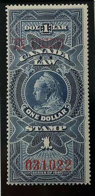 CANADA REVENUE #FSC30, $1 LAW STAMP, overprinted "IN PRIZE", 1897 series. MH