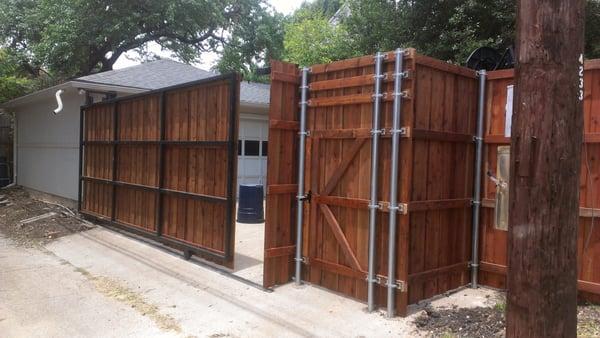 8' Cedar Fence with Automatic Slide Gate.