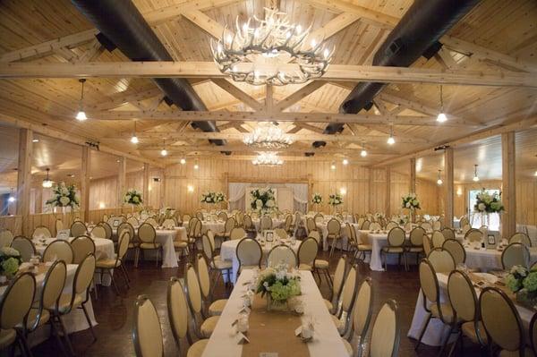 The Gathering Hall, all ready for an indoor wedding reception.  Seating up to 200 guests.