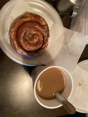 Cinnamon roll and coffee