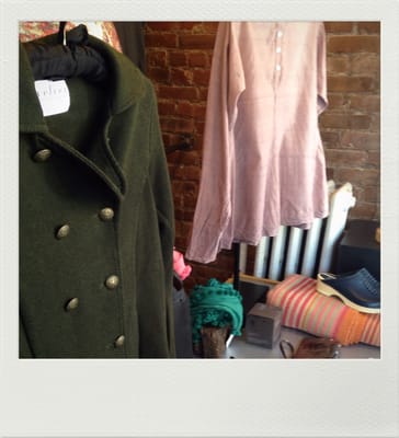 Fall window: Velvet Tees pea coat, Matta NY scarves and shirt, Bolivian frasada