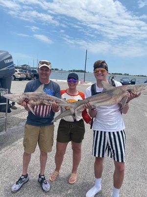 Had a great day fishing with Bob and Skyler - they knew we wanted to catch Sharks and took us right to them - - and many other fish.