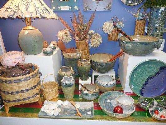 A variety of the pottery made and sold at Birch Mountain Pottery.