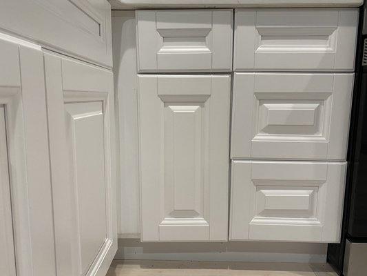 Cricket kitchen cabinets that look like they came from a big box store.