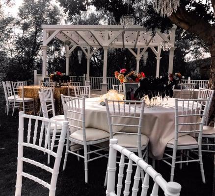 Beautiful chairs, tables, and linens provided by Galaxy party rentals!