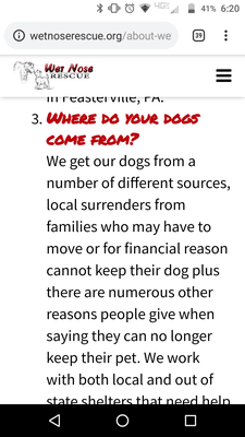 False information about how they will gladly help those in need and take dogs in from those in hard Financial times and moving.