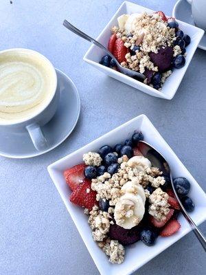 Golden latte and acai bowls