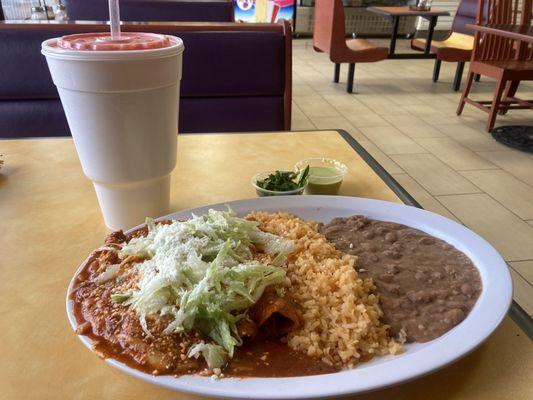 Awesome enchiladas with incredible rice and beans!