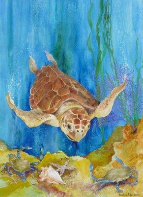 Painting Sea Turtles in only one facet of owner/artist Sandra Baker-Hinton's talents.  She is also a volunteer Sea Turtle Patrol person.