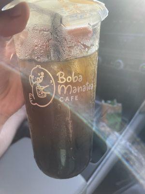 Kiwi bubble tea with tapioca pearls