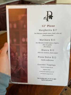 Pizza menu