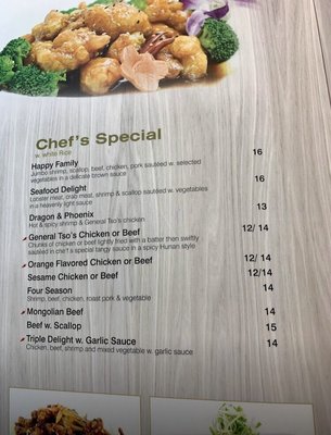 Chef Special Menu