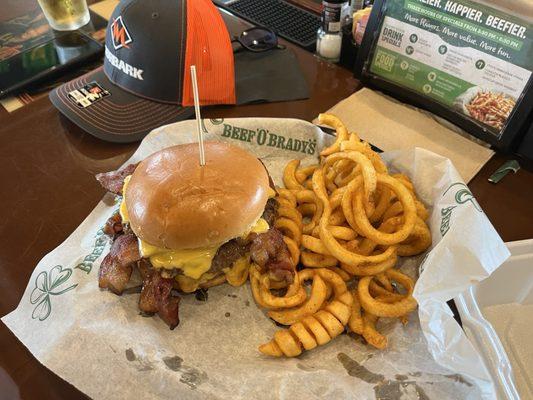 OMG burger with curly fries