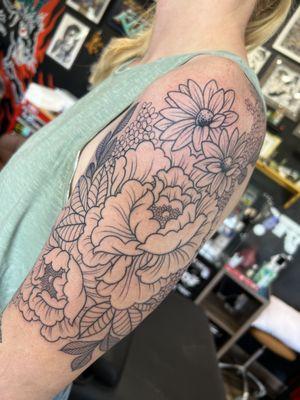 Line-work floral half sleeve