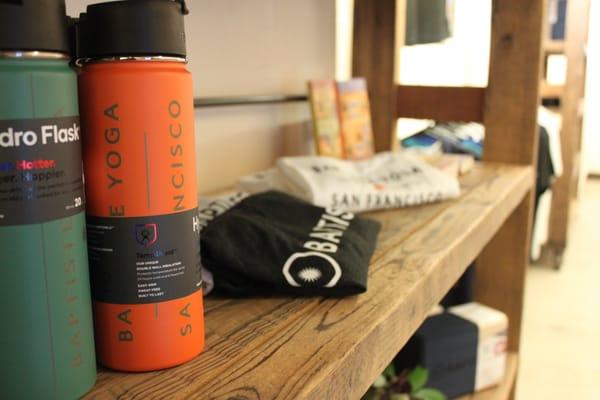 Branded merchandise such as Hydroflasks, shirts, sweatshirts, beanies, hats, and more!