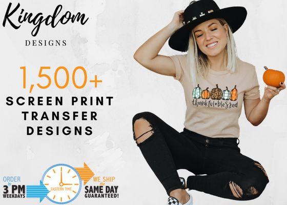 We have over 1,500 screen print transfer designs in stock and ready to ship (or pickup locally)!

Make your own custom t-shirts!