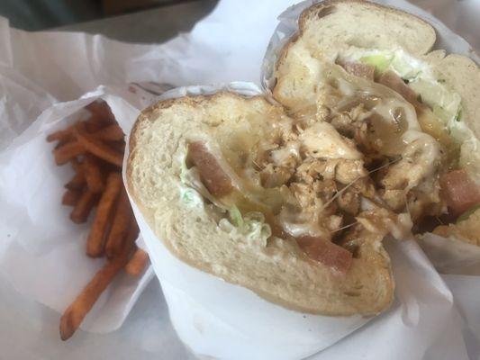 Chicken hoagie and Sweet Potato Fries