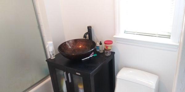 After picture bathroom white walls white trim