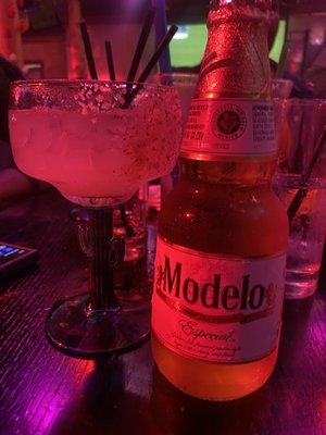 Margarita on the Rocks and Modelo to chase