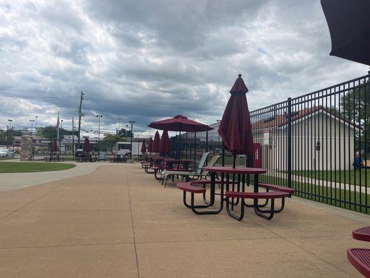 Seating with umbrellas