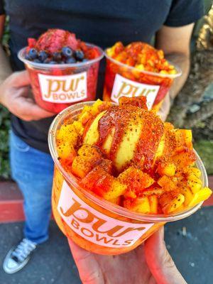 Mango Chamoy Bowl with mango base, diced fresh mangos, tajin and chamoy sauce