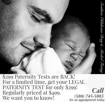 $299 Paternity Tests are BACK!  You have a right to know.