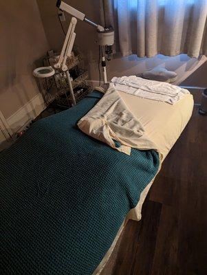 Treatment room for a facial with Lynn - April 2023