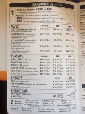 Sandwich menu