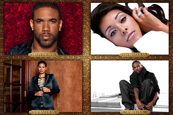 starting at Left top-Devin Thomas, Gloria Gavon-VH1 bball wives,  Laura Gavon, Fabolous