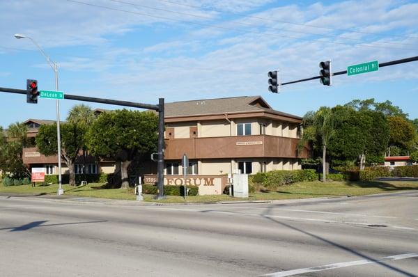 Our building is on the northwest corner of Colonial Boulevard & DeLeon Street.