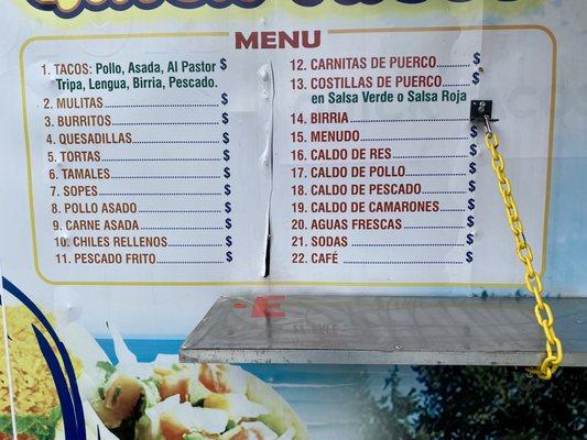 Menu for Seahawks Quick tacos - pero so many options , just ask! They are super friendly