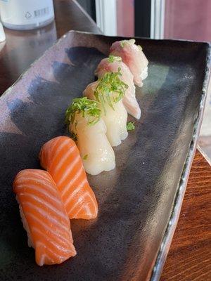 Salmon Toro (Belly), Sea Scallop, Yellowtail Toro (Belly)